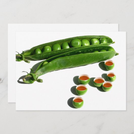Tea Peas - Peas in a Pod with Tea Pea Cups 招待状 (正面/裏面)
