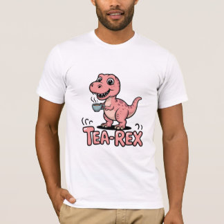 Tea-Rex – Cute Cartoon T-Rex Enjoying a Cup of Tea Tシャツ