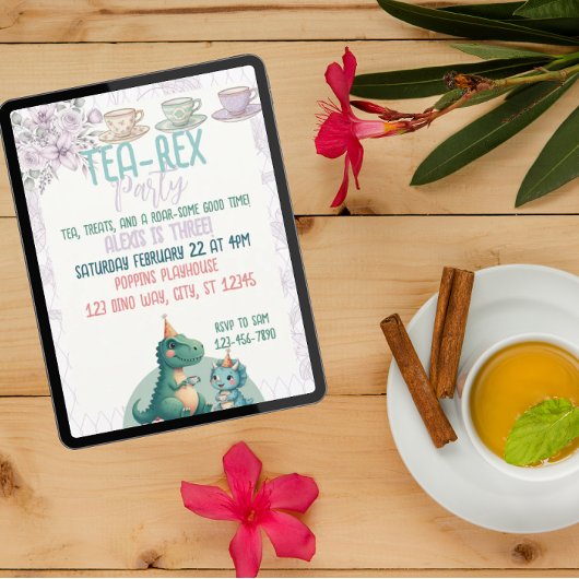 Tea-Rex Dinosaur Birthday Tea Party 招待状