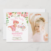 Tea-Rex Tutu Party Dinosaur 3rd Birthday Photo 招待状 (正面)