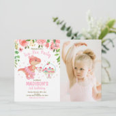 Tea-Rex Tutu Party Dinosaur 3rd Birthday Photo 招待状 (スタンド正面)