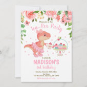 Tea-Rex Tutu Party Dinosaur Girl Pink 3rd Birthday 招待状 (正面)