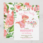 Tea-Rex Tutu Party Dinosaur Girl Pink 3rd Birthday 招待状 (正面/裏面)