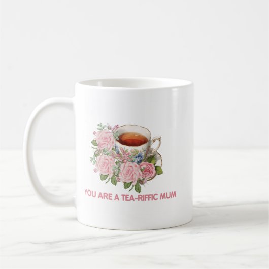 Tea-Riffic Mum Floral Mug コーヒーマグカップ (左)