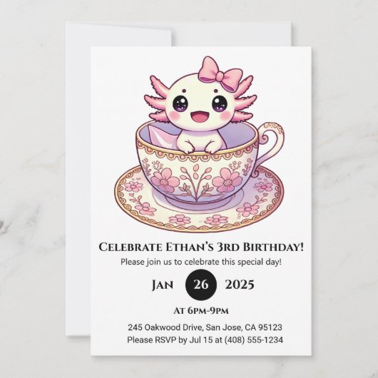 Tea Time Axolotl Birthday 招待状 (正面)
