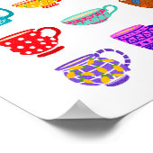 Tea Time Bright Watercolor Cups Colorful Kitchen  ポスター (角)