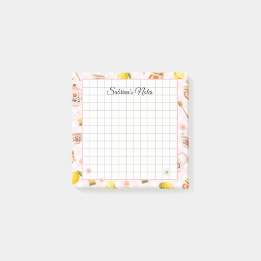 Tea Time Cozy Notes – Grid Lined Sticky Notes ポストイット (正面)