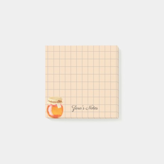 Tea Time Honey Pot Personalized Grid Sticky Notes ポストイット (正面)