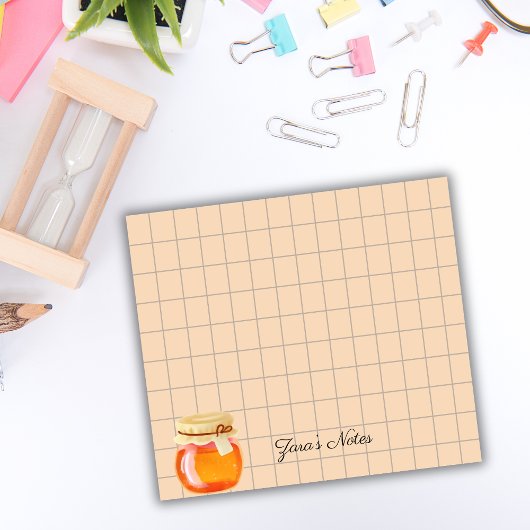 Tea Time Honey Pot Personalized Grid Sticky Notes ポストイット