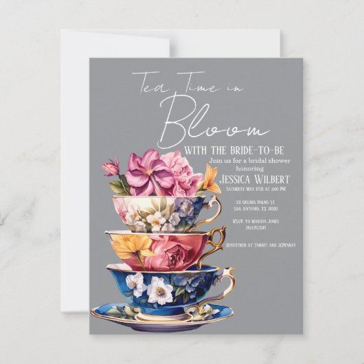 Tea Time in Bloom Bridal Shower Invitation  出欠カード (正面)