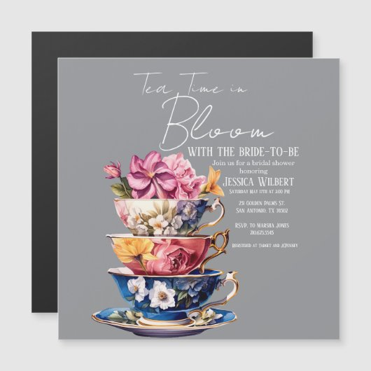 Tea Time in Bloom Bridal Shower Invite (正面/裏面)