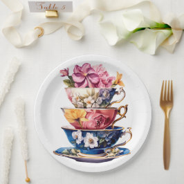 Tea Time in Bloom Bridal Shower Paper Plates ペーパープレート