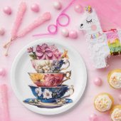 Tea Time in Bloom Bridal Shower Paper Plates ペーパープレート (パーティー)