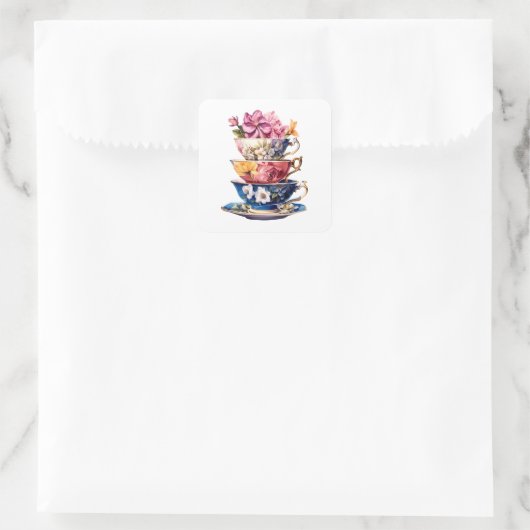 Tea Time in Bloom Bridal Shower sticker スクエアシール (バッグ)
