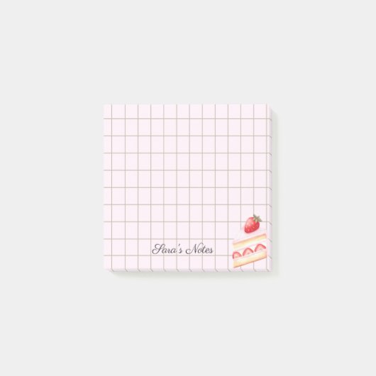 Tea Time Strawberry Cake – Personalized Grid Stick ポストイット (正面)