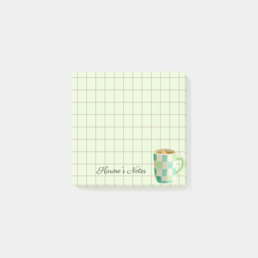 Tea Time Tea Cup – Personalized Grid Sticky Notes ポストイット (正面)