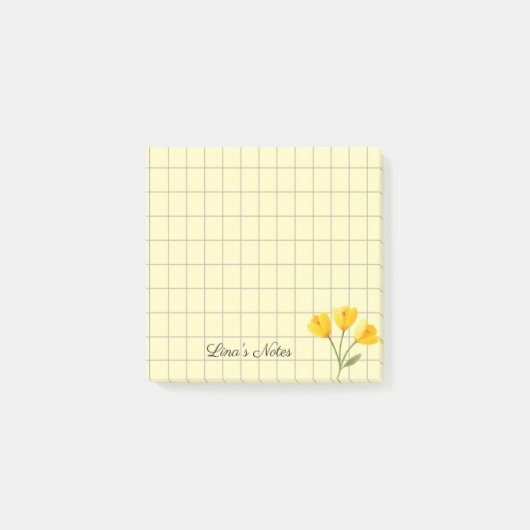 Tea Time Yellow Flower – Personalized Grid Sticky  ポストイット (正面)