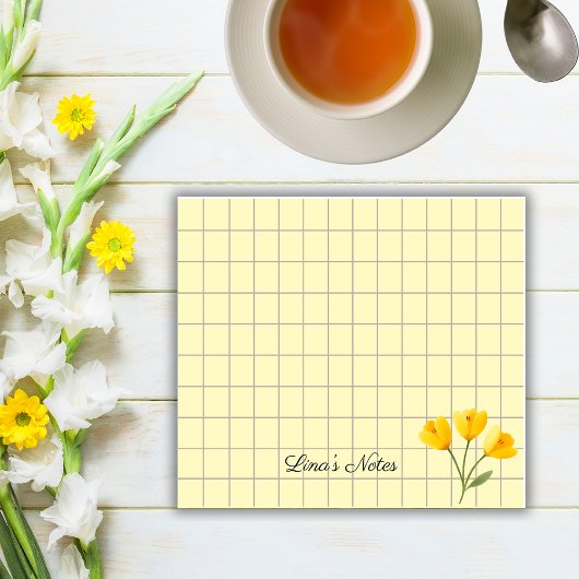 Tea Time Yellow Flower – Personalized Grid Sticky  ポストイット