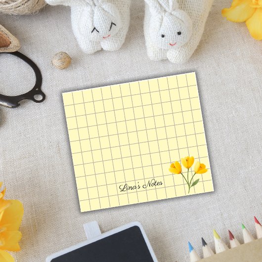 Tea Time Yellow Flower – Personalized Grid Sticky  ポストイット