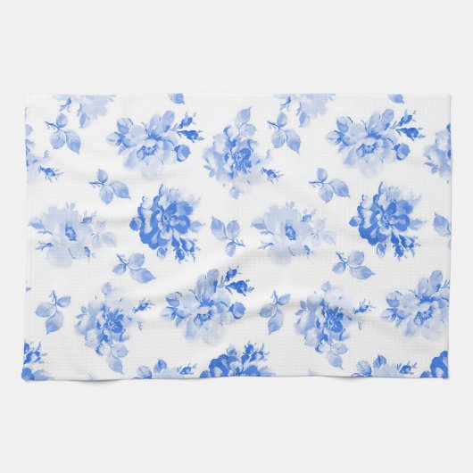 Tea Towel in delft blue roses キッチンタオル (横)
