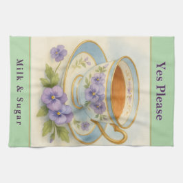 Tea Towel | Vintage Teacup & Pansies Kitchen Decor キッチンタオル