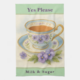 Tea Towel | Vintage Teacup & Pansies Kitchen Decor キッチンタオル