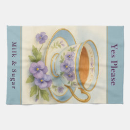 Tea Towel | Vintage Teacup & Pansies Kitchen Decor キッチンタオル