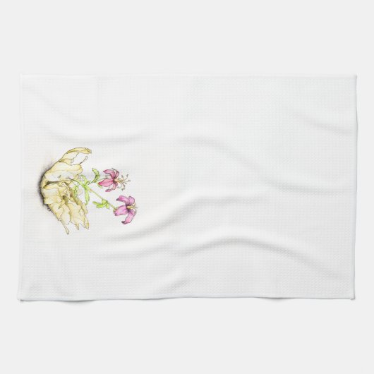 Tea towel, watercolor wildflower geranium キッチンタオル (横)