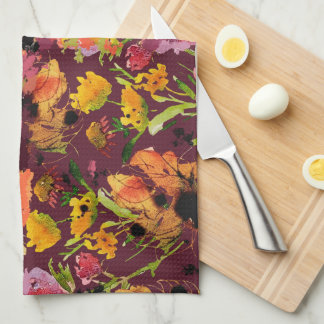 Tea Towel With Hand-Painted ink Florals キッチンタオル