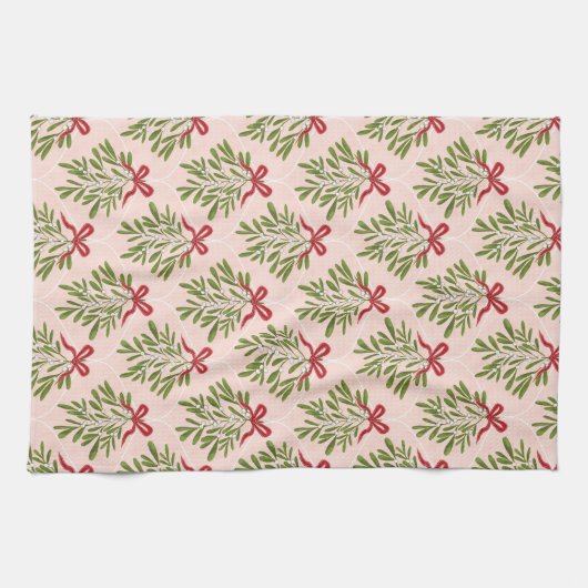 Tea towel with mistletoe design キッチンタオル (横)