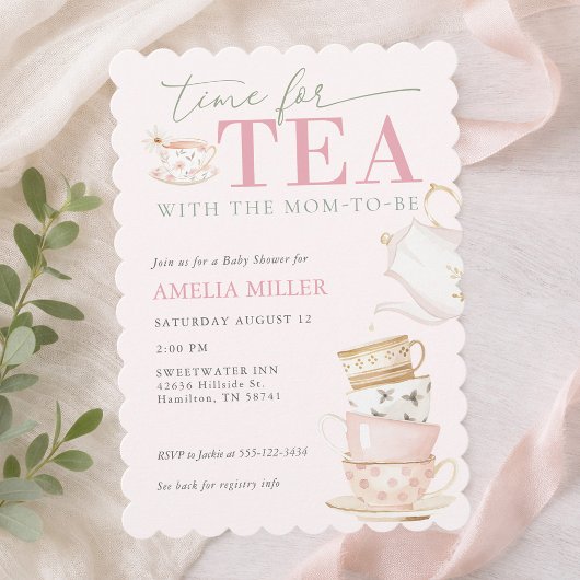 Tea with the Mom-to-be Girl Baby Shower  招待状