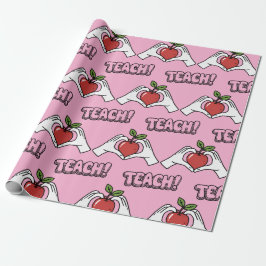 TEACH" アップルとハートの手のクリスマスギフト ラッピングペーパー