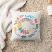 "Teach Accept Love Understand" パズルのピースの花 クッション (ブランケット)