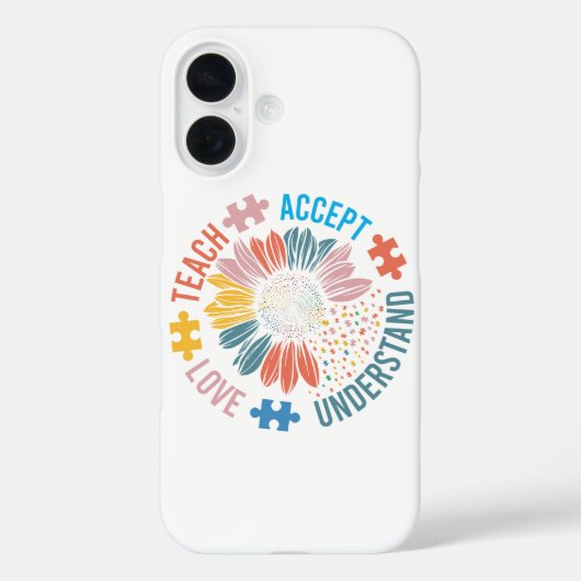 "Teach Accept Love Understand" パズルのピースの花 Case-Mate iPhoneケース (裏面)