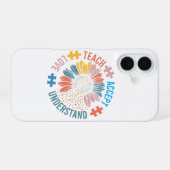 "Teach Accept Love Understand" パズルのピースの花 iPhone 16ケース (裏面横)