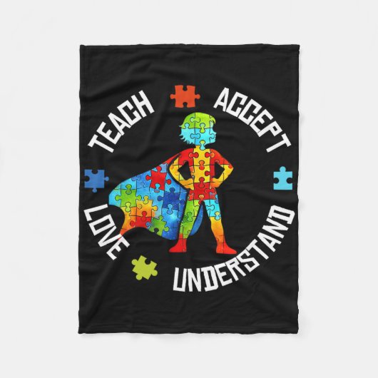 Teach Accept Love Understand Autism Support Autism フリースブランケット (正面)