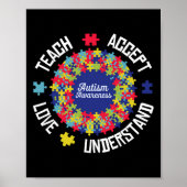 Teach Accept Love Understand Autism Support Autism ポスター (正面)