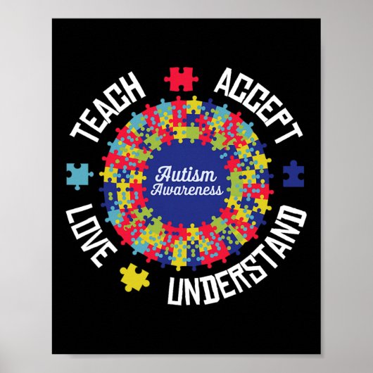 Teach Accept Love Understand Autism Support Autism ポスター (正面)