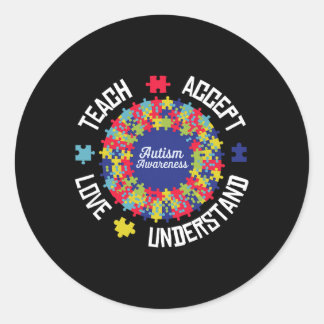 Teach Accept Love Understand Autism Support Autism ラウンドシール
