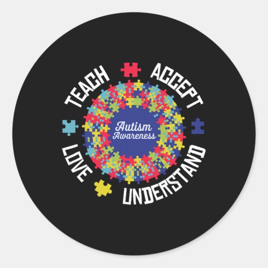 Teach Accept Love Understand Autism Support Autism ラウンドシール (正面)