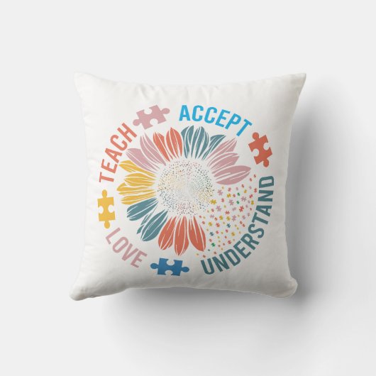 "Teach Accept Love Understand" Puzzle Piece Flower クッション (裏面)