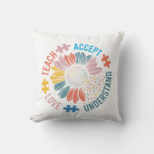 "Teach Accept Love Understand" Puzzle Piece Flower クッション (正面)