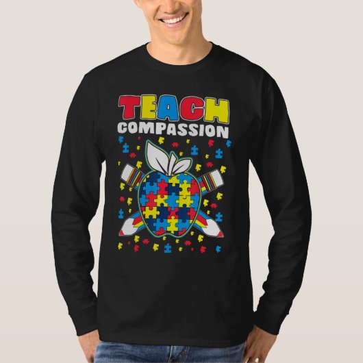 Teach Compassion Puzzle Piece Teacher Autism Aware Tシャツ (正面)