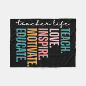 Teach Love Inspire Motivate Back To School Cute Te フリースブランケット (正面(横))