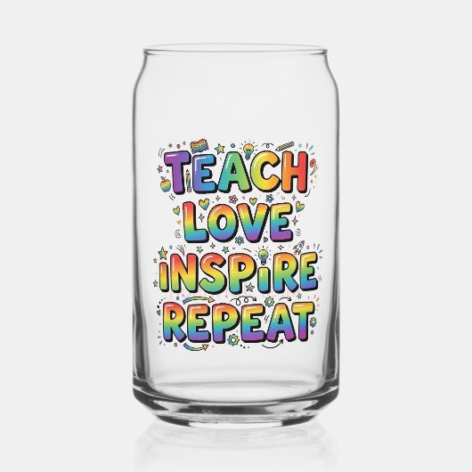 Teach Love Inspire Repeat Rainbow Teacher ガラス缶 (正面)