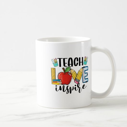 Teach Love Inspire Shirt Funny Ck To School Teache コーヒーマグカップ (右)