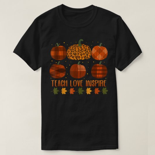 Teach Love Inspire Teacher Autumn Fall Pumpkin Leo Tシャツ (デザイン正面)