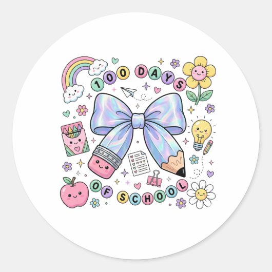 Teacher 100 Days of School Round Stickers ラウンドシール (正面)