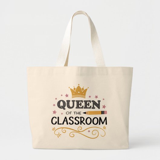 Teacher Appreciation Gift – Queen of the Classroom ラージトートバッグ (正面)