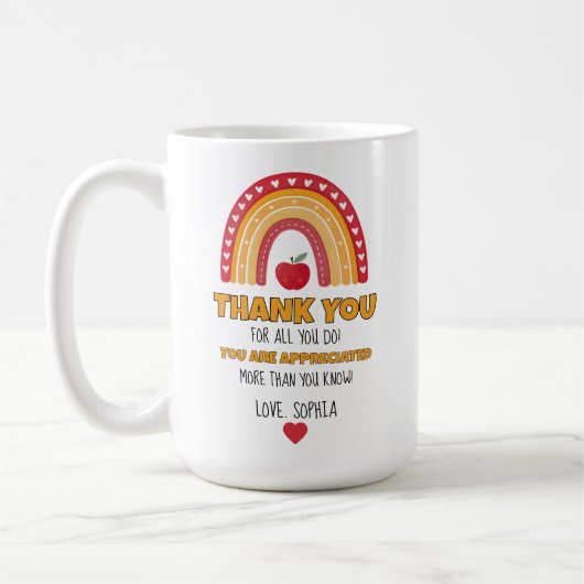 Teacher Appreciation Mug – Thank You Rainbow コーヒーマグカップ (左)